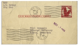 Hunter S. Thompson Postcard From Big Sur, With Handwritten Note -- ''...I fester...Queers have taken me in...''